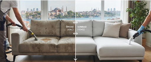 İstanbul Profesyonel Yerinde Koltuk Yıkama Öncesi ve Sonrası Buharlı Derin Temizlik